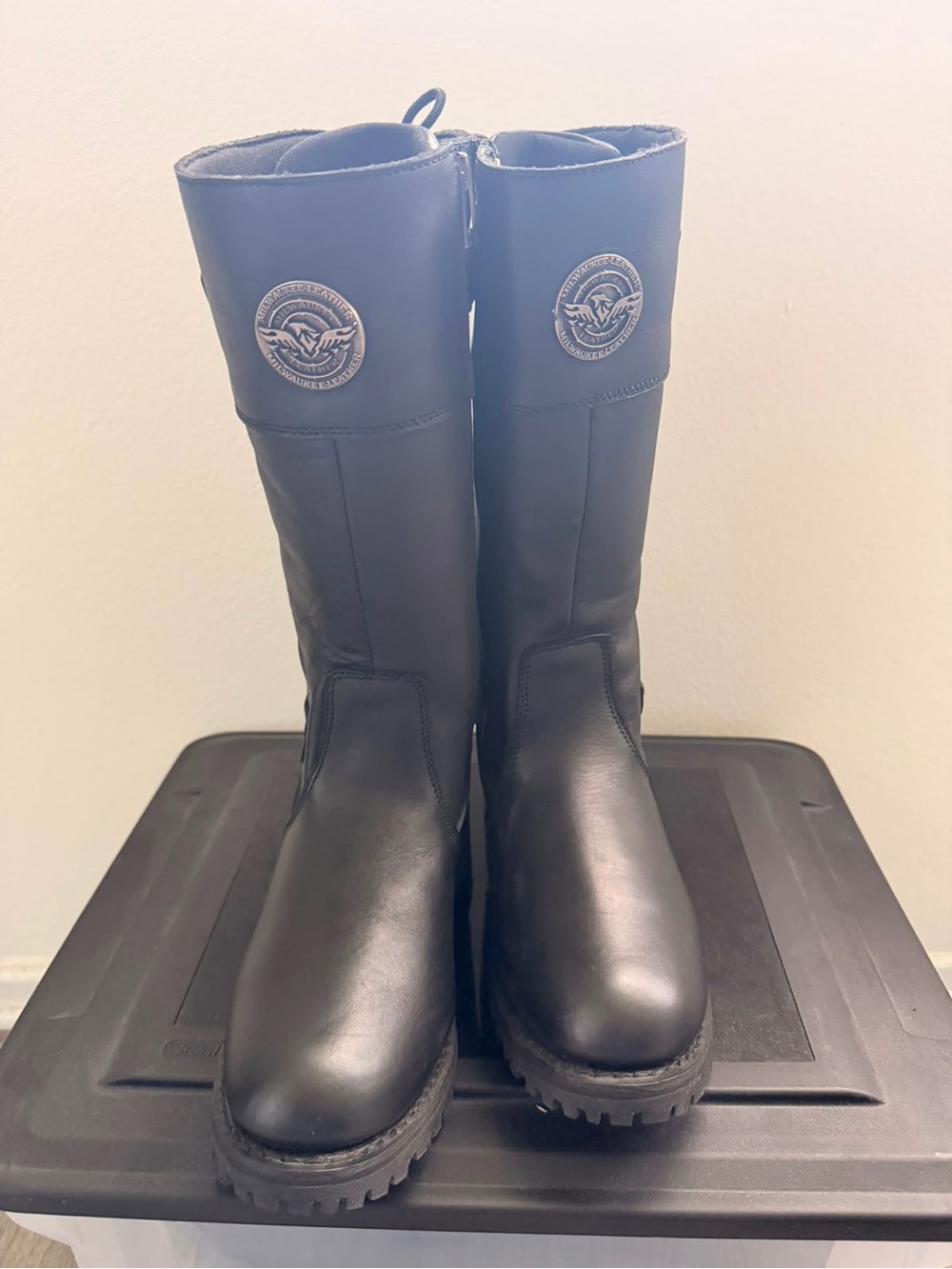 Milwaukee Women's Black Tall Leather Riding Boots with Emblem. New with no box